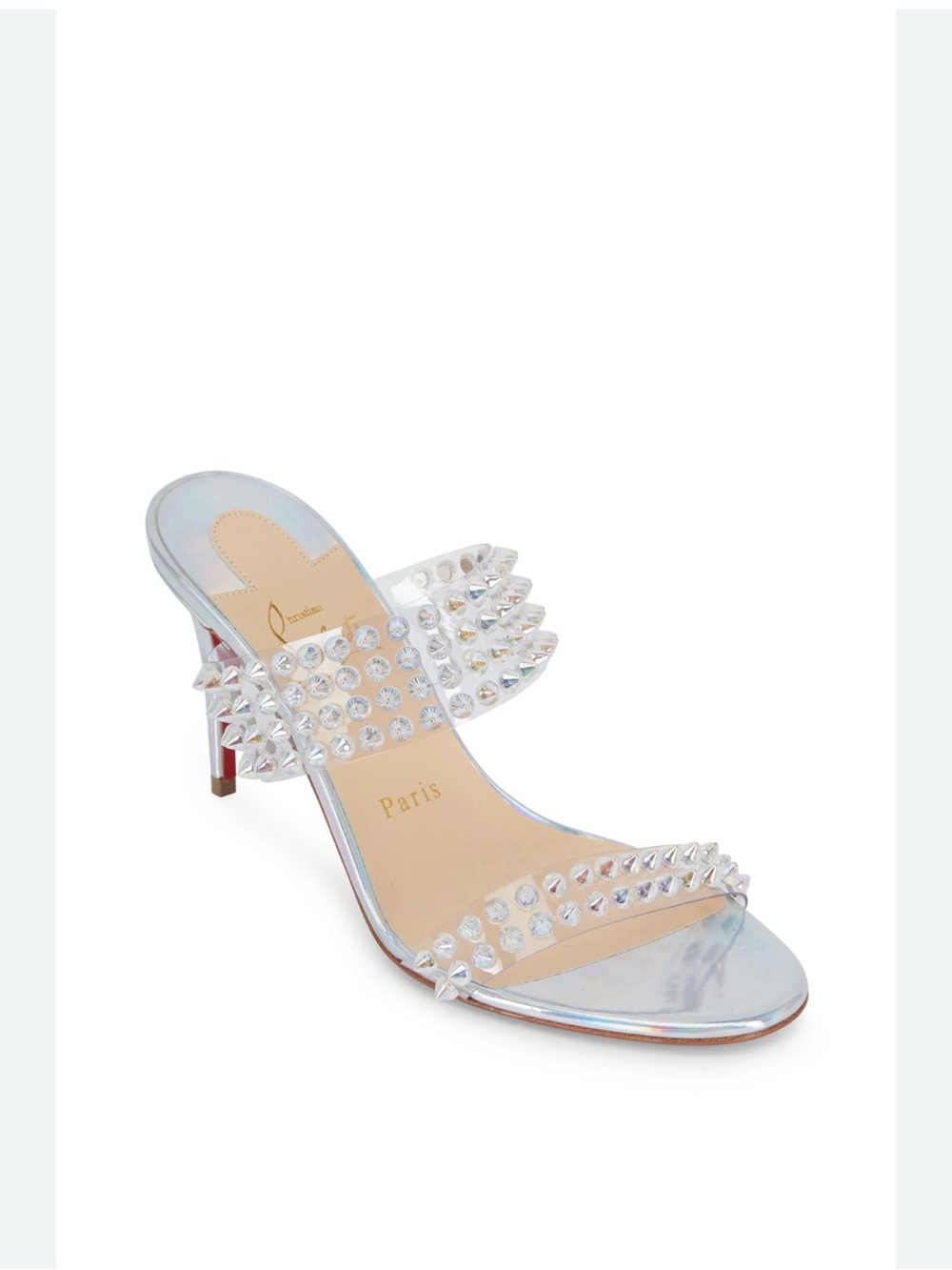 Christian Louboutin Iridescent Clear Crystal Spike Slide Sandal